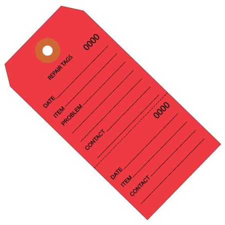 Bsc Preferred 4 3/4 x 2-3/8'' Red RePairs Tags Consecutively Numbered, 1000PK BUY00015659